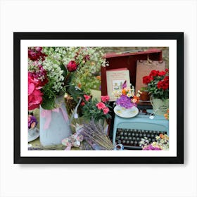 Vintage Typewriter And Flowers Art Print