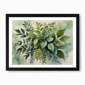 Watercolor Of Green Leaves Art Print