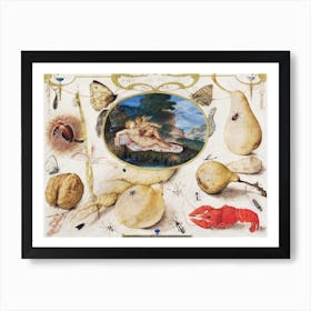 "Venus Disarming Amor" In A Medallion Surrounded By Plants, Fruits, Insects And Shellfish, Joris Hoefnagel Art Print