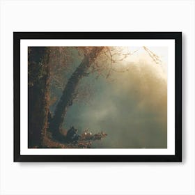 Picnic, Foggy River, Oil Painting Art Print