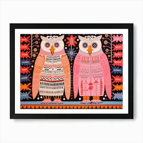 Snowy Owl 1 Folk Style Animal Illustration Art Print