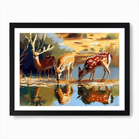 Deer Drinking Art Print