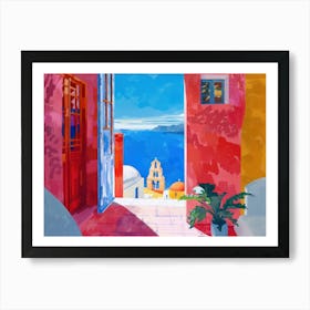 Santorini From The Window View Painting 2 Art Print