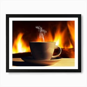 Coffee Cup In Front Of Fireplace 1 Art Print