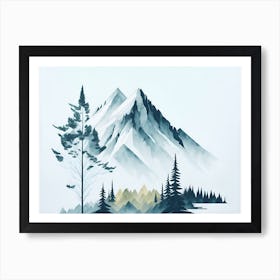 Mountain And Forest In Minimalist Watercolor Horizontal Composition 251 Art Print