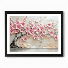 3d Picture of a Tree with Pink Flowers Background Custom Design Art Print