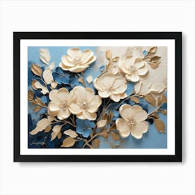 Flowers In Blue And Gold Art Print