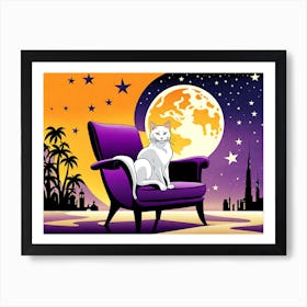 Cat In Purple Chair, vector art Art Print