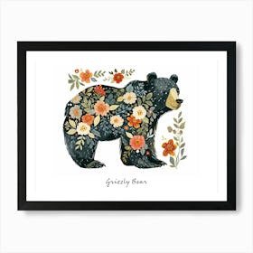 Little Floral Grizzly Bear 3 Poster Art Print