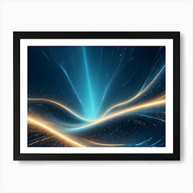 Abstract, Glowing Lines Of Blue And Gold Creating A Wave Like Pattern Against A Dark Background, Representing Energy, Movement, And The Flow Of Time Art Print