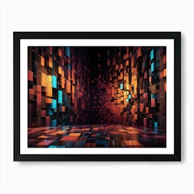 Abstract Image Of A Room Filled With Colorful Cubes, Creating A Sense Of Depth And Dynamism Art Print