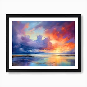 Abstract Colorful Cumulus Beach Sunset Horizontal Art Print