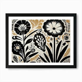 Black And Gold Flowers Art Print