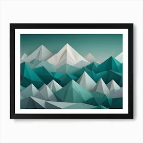 Abstract, Geometric Landscape Of A Mountain Range Composed Of Green And White Triangles, Creating A Modern And Stylized Design Art Print