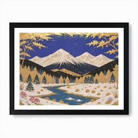 Snowy Creeks and Golden Mountain Light Art Print