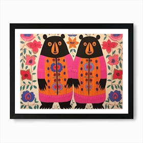 Black Bear 3 Folk Style Animal Illustration Art Print