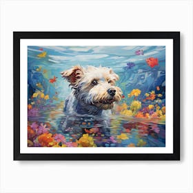 Schnauzer Dog Swimming In The Sea Art Print