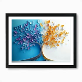 Colorful Tree With Leaves On Hanging Branches Of Blue, White And Golden 10 Art Print