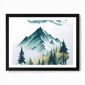 Mountain And Forest In Minimalist Watercolor Horizontal Composition 290 Art Print