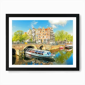 Canal & Boat, Amsterdam, Holland, Netherlands Art Print