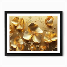 3d Gold Flowers Art Print