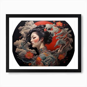 Asian Woman With Dragon Art Print