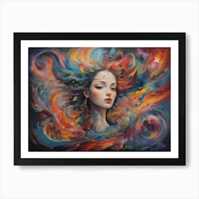 Girl With Colorful Hair Art Print