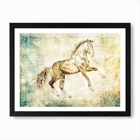 Horse Drawing Art Illustration In A Photomontage Style 72 Art Print