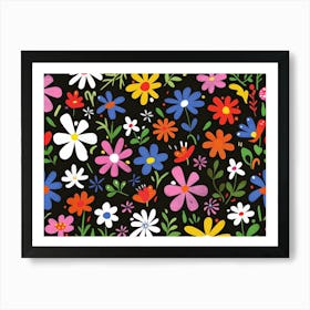 Flowers On A Black Background 3 Art Print