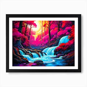 Multicolored Waterfall Painting Art Print