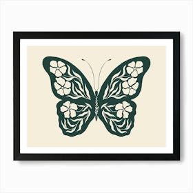 Folk Art Butterfly 01 - Midnight Green Art Print