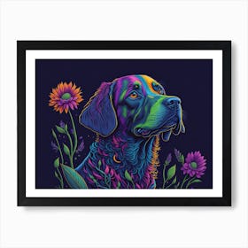 Colorful Floral Neon Dog Painting (3) Art Print