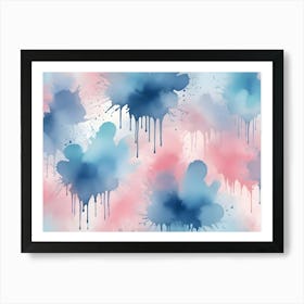 A Seamless Pattern Of Colorful Watercolor Splotches And Drips In Pink, Blue, And Teal, Creating A Dynamic And Abstract Design Art Print