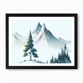 Mountain And Forest In Minimalist Watercolor Horizontal Composition 68 Art Print