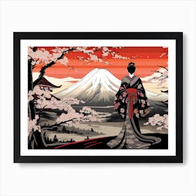 Ukiyo E Mount Fuji Japan Geisha Colour 2 Art Print