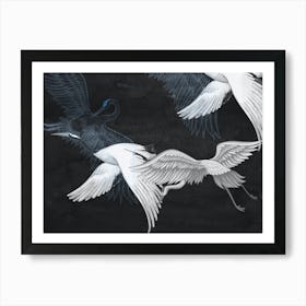 Japanese Flying Cranes Watercolor Art Print