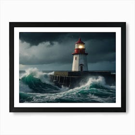 Lighthouse In The Storm Art Print