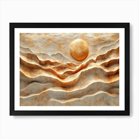 3d Relief Featuring Abstract Representations of a Desert Landscape with Textured Sand Dunes and Sparse Art Print