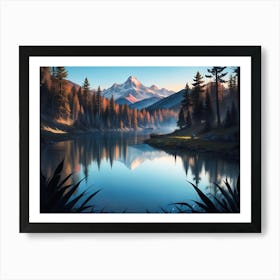 Summer mountain lake #4 - Oil Painting Art Print