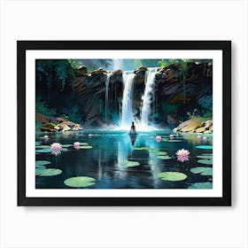 Waterfall With Lily Pads Art Print