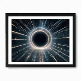 A 3d Illustration Of A Circular Portal With Glowing White Light, Surrounded By Lines And Patterns, Suggesting A Futuristic Or Space Travel Theme Art Print