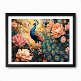 Seamless Floral Leather and Peacock Art Exotic Oriental Design 1 Art Print