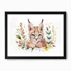 Little Floral Bobcat 4 Art Print