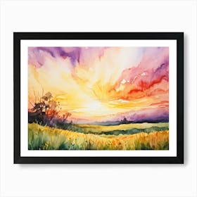 Abstract Watercolor Painting Capturing The Essence Of A Spring Sunrise In Nature Glowing With Brigh (1) Art Print