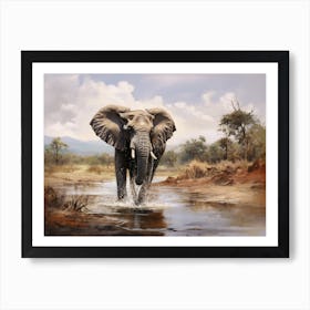 African Elephant In Water Realism1 Art Print