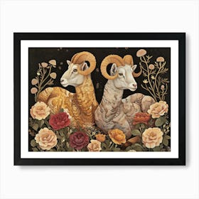 Floral Animal Illustration Ram 4 Art Print