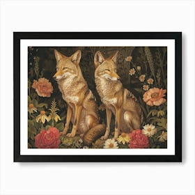 Floral Animal Illustration Coyote 2 Art Print