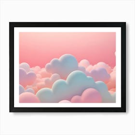 3d Render Of A Dreamy Pastel Pink And Blue Cloud Landscape On A Pink Sky Background Art Print