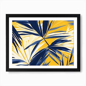 Palm Leaves Canvas Print, Bold of yellow and blue colors, Living room decor, 1293 Art Print