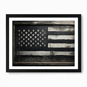 American Flag Rendered In Black And White With Subtle Red Stars Against A Smudged Vintage Backdrop R (7) Art Print